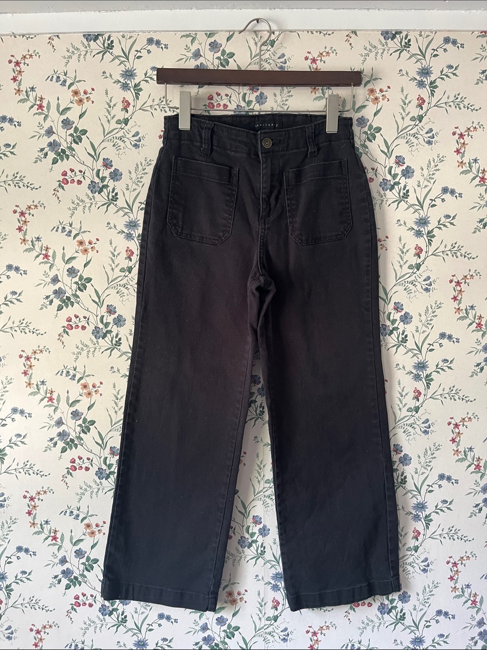 Sanctuary Black High-Waist, Wide-Leg Cropped Jeans